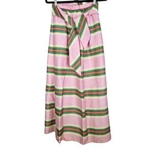 Vintage 70s Young Traditions 8 Maxi Skirt Pink Striped Belted Preppy Classic